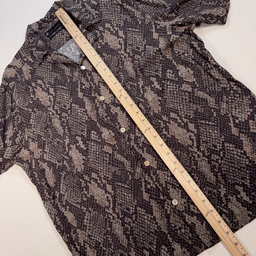 AllSaints Rattle Shirt Men's L Brown Snake Skin Relaxed Fit Viscose Loop Collar - Picture 10 of 13